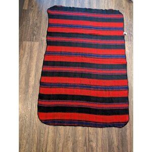 Vintage San Marcos Blanket Throw Striped Red Blue 45" x 72" Cabin Lodge